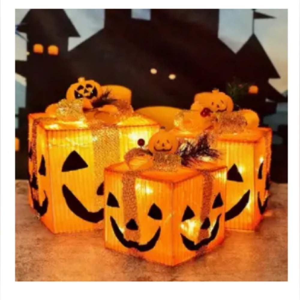 DIY Halloween Pumpkin Light-Up Boxes Decorations NIB🎃